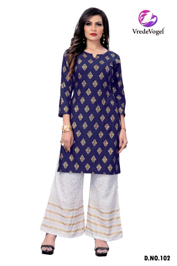 Vv Rimi Ethnic Wear Rayon Gold Print Kurti With Bottom Collection